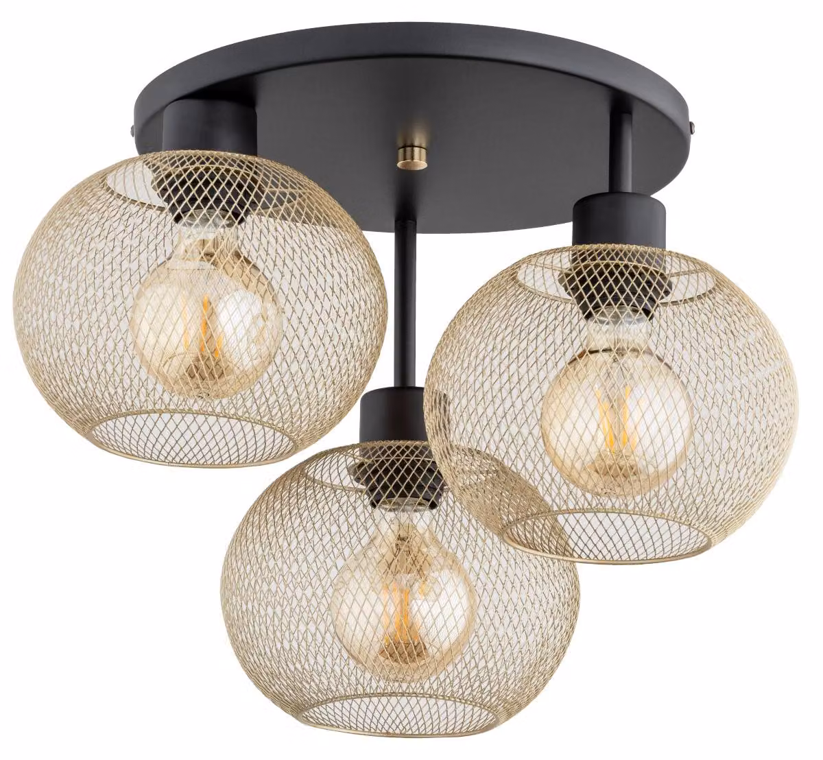 Lampada da soffitto KERSO nero-oro 3xE27x15W in metallo, dimensioni: 31x43x43 cm, IP20, Alfa