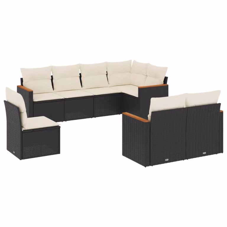 Set Divani da Giardino con Cuscini 8 pz Nero in Polyrattan