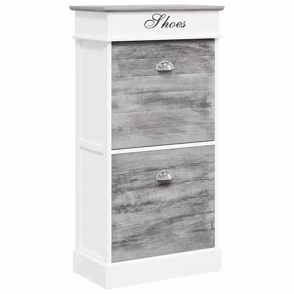 Scarpiera vidaXL in legno con scomparti basculanti, Grigia o Bianca, L: 50 cm, P: 28 cm, H: 98 cm – 2