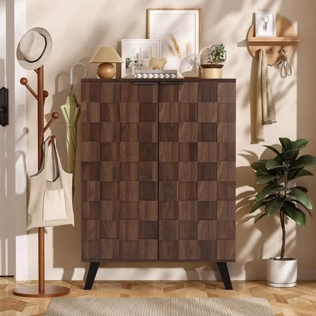 Mobile scarpiera Minimal con 5 scomparti e ripiani regolabili, finitura legno effetto rovere scuro marrone, L: 80 cm, P: 35,5 cm, H: 110 cm