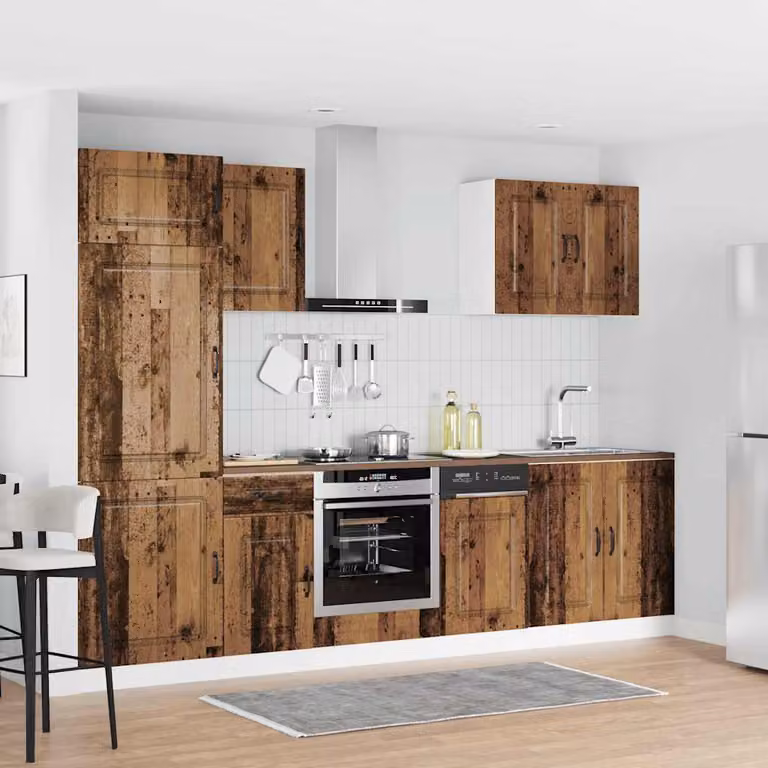 Set di mobili da cucina vidaXL Kalmar composto da 7 pezzi in legno vecchio marrone con ante a cerniera e cassetti