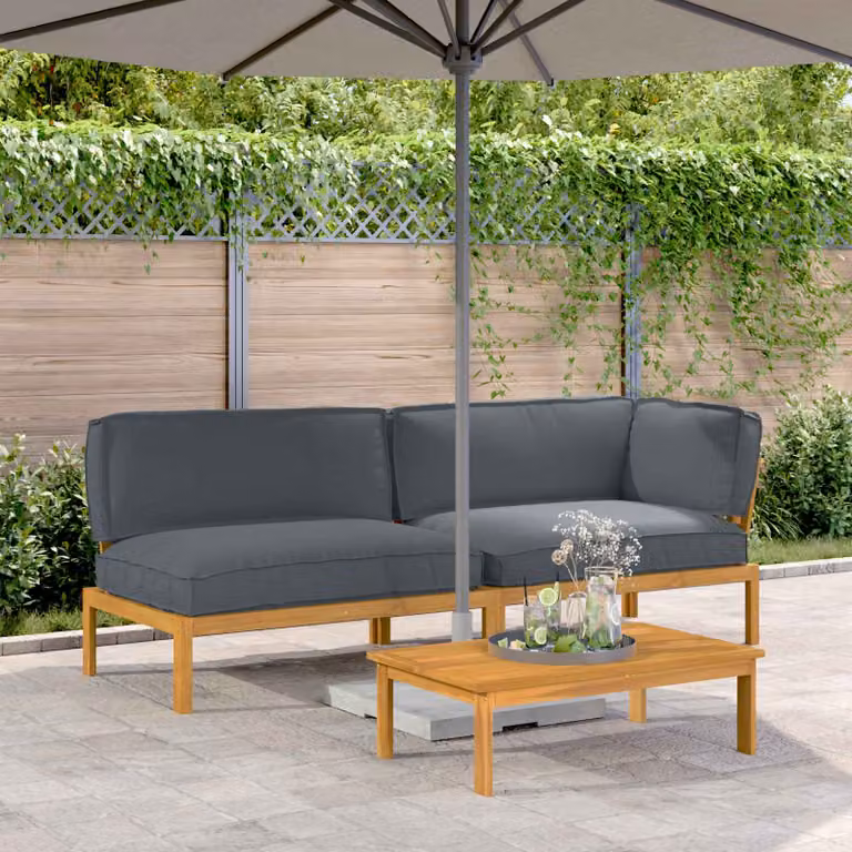Set di divani da giardino vidaXL in legno di acacia massello con cuscini, colore antracite e marrone