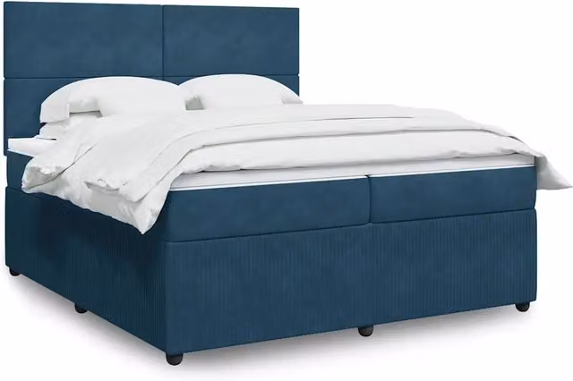 Letto Ibrido vidaXL con Materasso a Molle e Schiuma in Velluto Blu e Bianco L/P: 200 x 200 cm