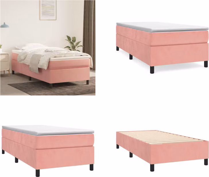 vidaXL Letto a molle con materasso rosa 100x200 cm in velluto - Letto a molle - Letti a molle - Letto - Mobili da camera da letto
