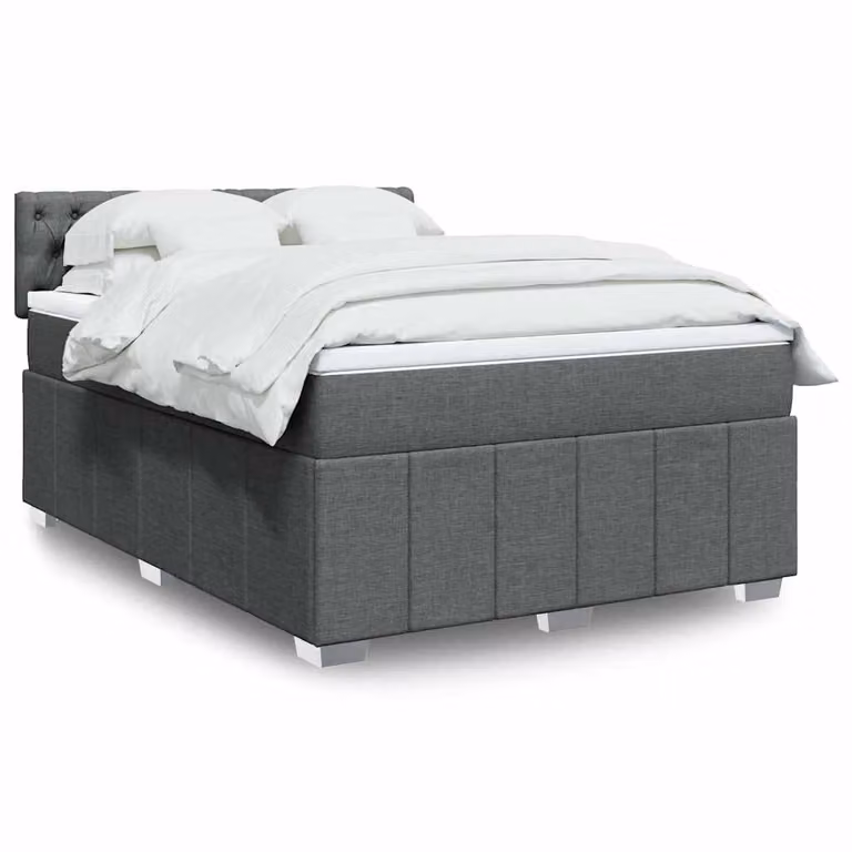 vidaXL Giroletto a Molle con Materasso Ibrido in Tessuto Grigio e Bianco L/P/H: 140 x 190 cm