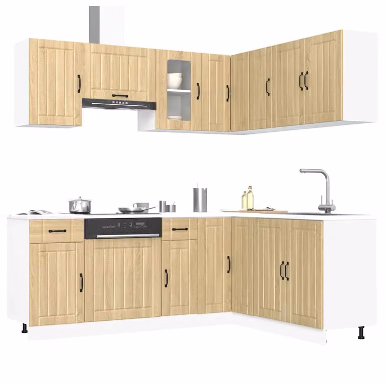 Set di mobili da cucina moderno vidaXL Lucca composto da 11 pezzi in truciolato con finitura rovere sonoma, bianco e marrone