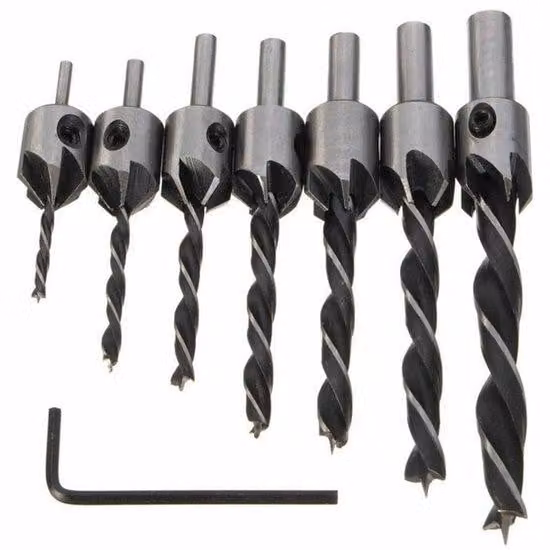 Set di 7 punte per sega a mano HSS per la lavorazione del legno con seghe da 3-10 mm e chiave, grigio argento