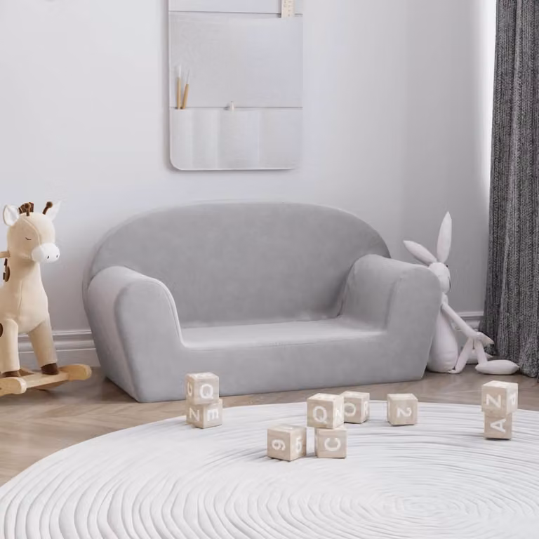 vidaXL Divano per Bambini a 2 Posti Grigio in Morbido Peluche L: 84 cm, P: 34 cm, H: 45 cm