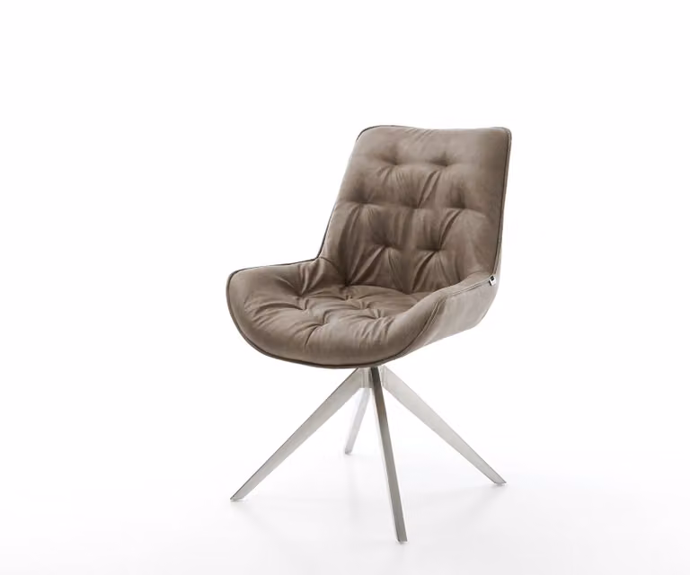 DELIFE Sedia da pranzo Taimi-Flex, rivestita in microfibra color tortora, stile vintage, struttura a croce ampia in acciaio inossidabile