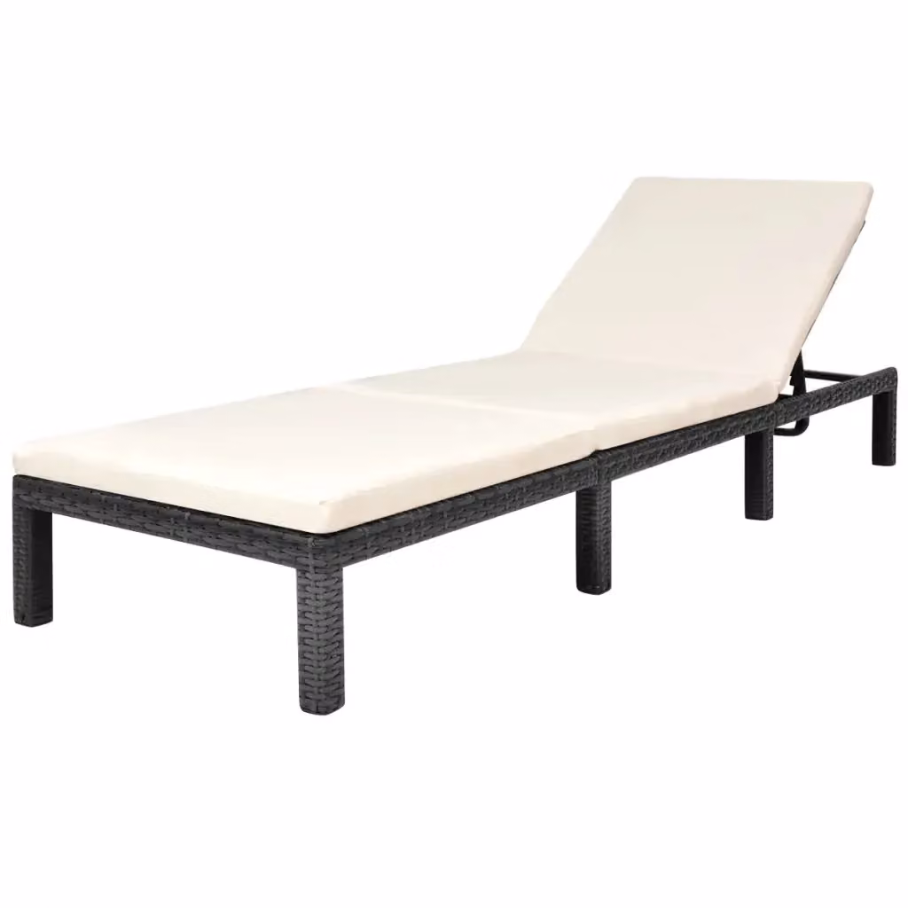 Lettino prendisole vidaXL in polyrattan nero con cuscino regolabile per giardino e terrazza – 2