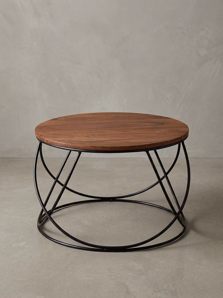 Tavolino industriale in legno massello di sheesham lavorato a mano, tendenza salotto. 60x60x40 cm | Kadima Design