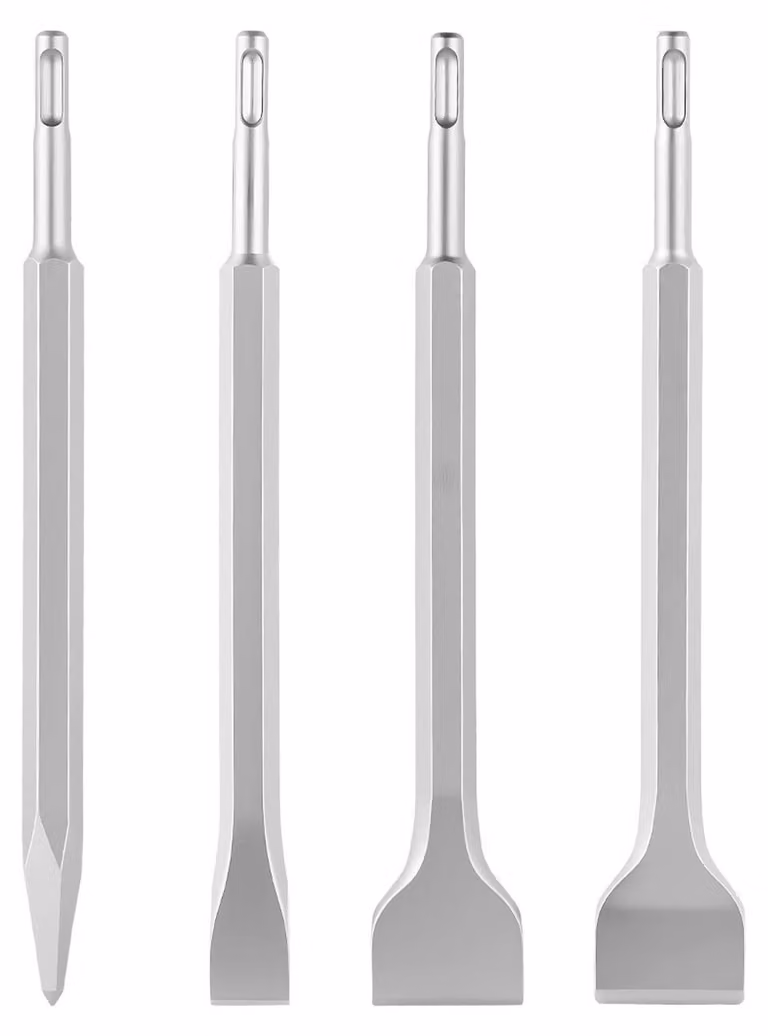 Set di scalpelli SDS Plus - Set di 4 scalpelli per martello perforante - Include scalpello a punta, scalpello piatto e scalpello a pala - Acciaio legato 40Cr trattato termicamente - Ideale per demolizione di cemento e mattoni