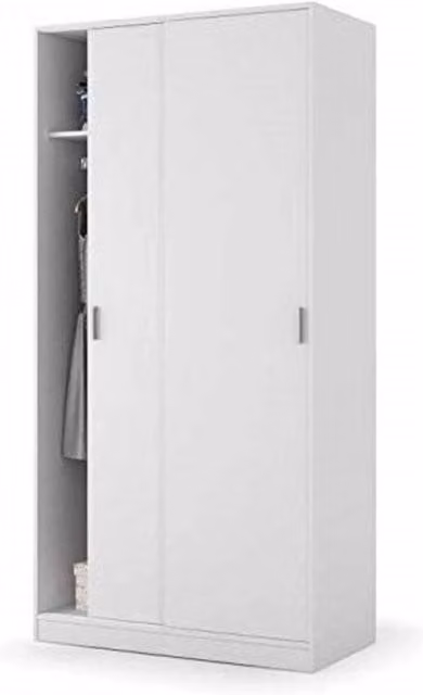 Armadio con ante scorrevoli salvaspazio BRICOZONE per camera da letto e cameretta, bianco opaco, con barra appendiabiti e ripiani interni, L: 100 cm, H: 200 cm, P: 50 cm
