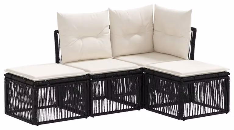 Set di divani da giardino, 4 pezzi, colore nero, in rattan sintetico
