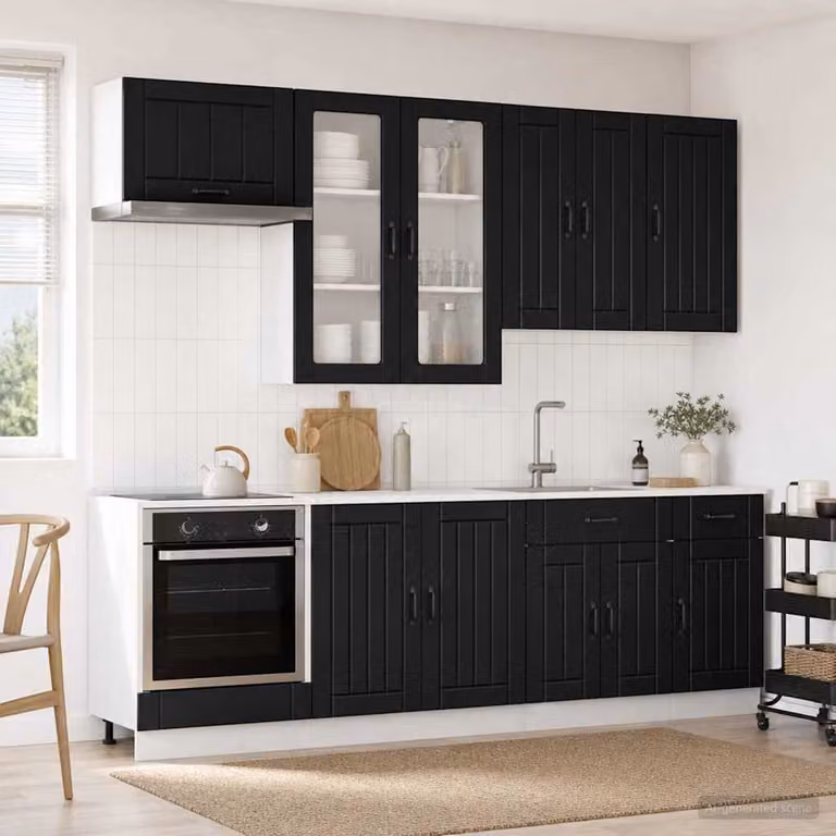 vidaXL Unità Cucina LUCCA 8 Pezzi Moderna in MDF e Vetro Nero Opaco