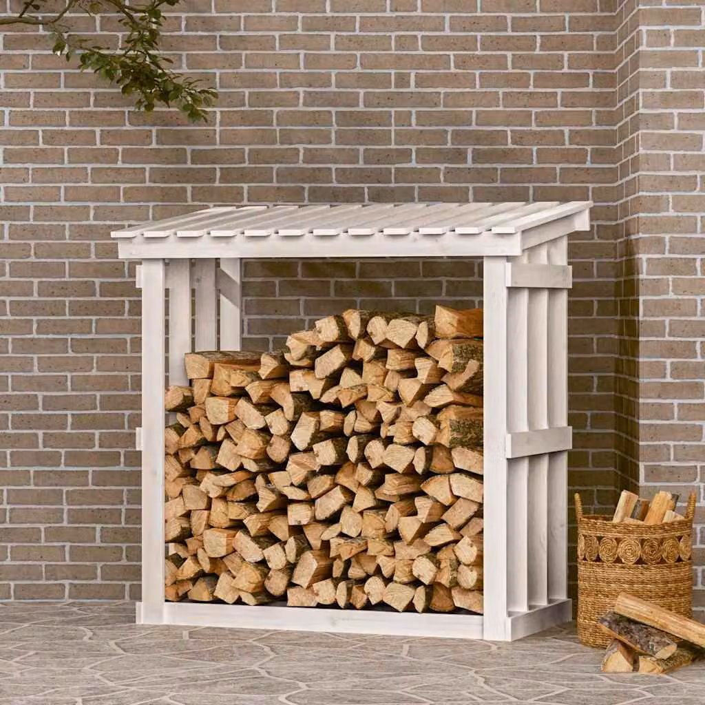 vidaXL Portalegna in legno massello di pino bianco, stile rustico, L 108 cm x P 64,5 cm x H 109 cm