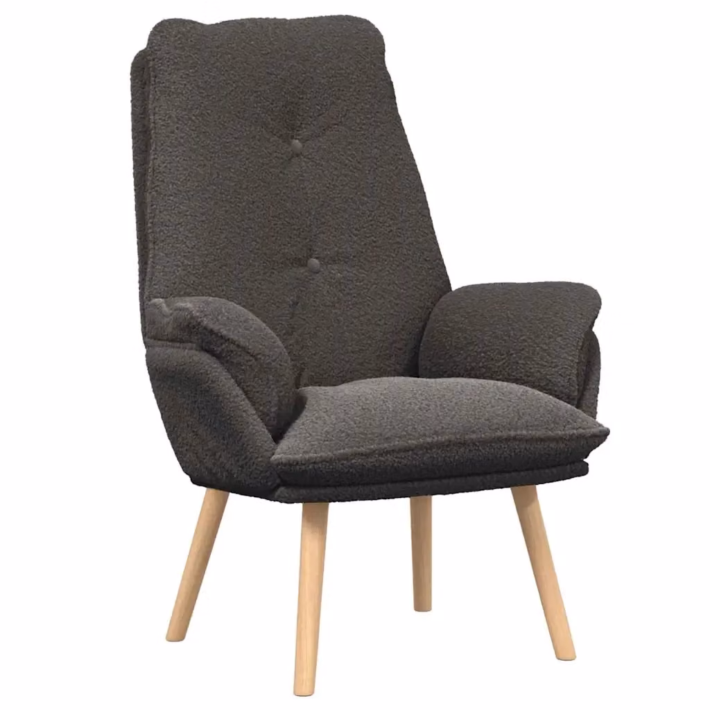Poltrona relax moderna in tessuto Sherpa grigio scuro con braccioli e struttura in legno L: 69 cm, P: 74 cm, H: 93 cm – 2