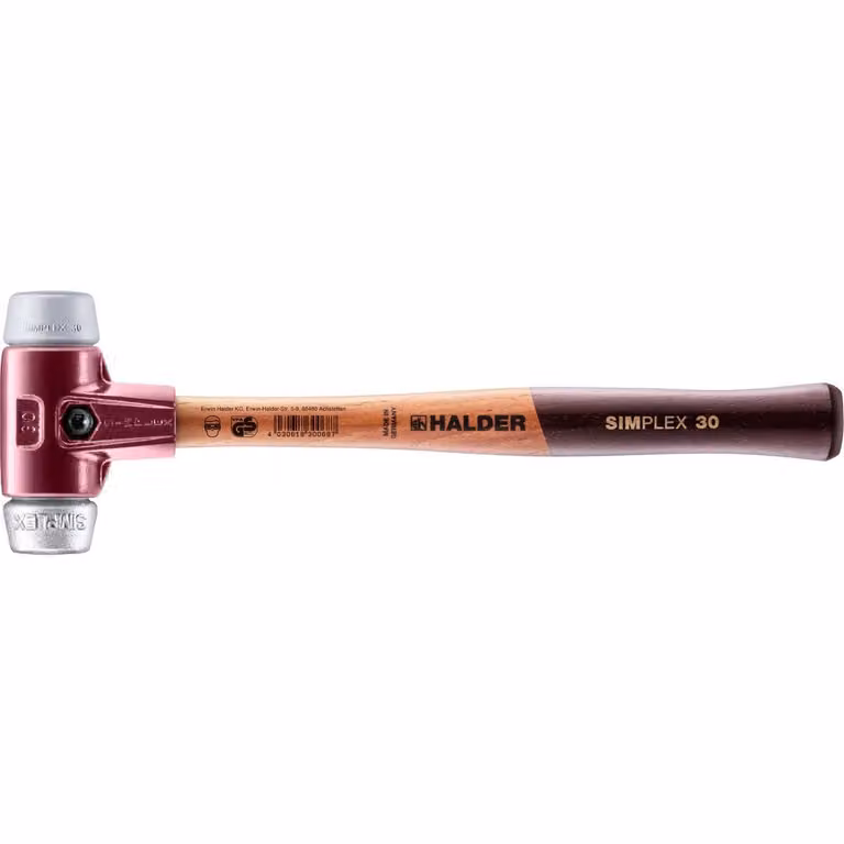 Mazza SIMPLEX soft-face con alloggiamento TE e manico in legno, Ø 30, TPE-mid / metallo morbido