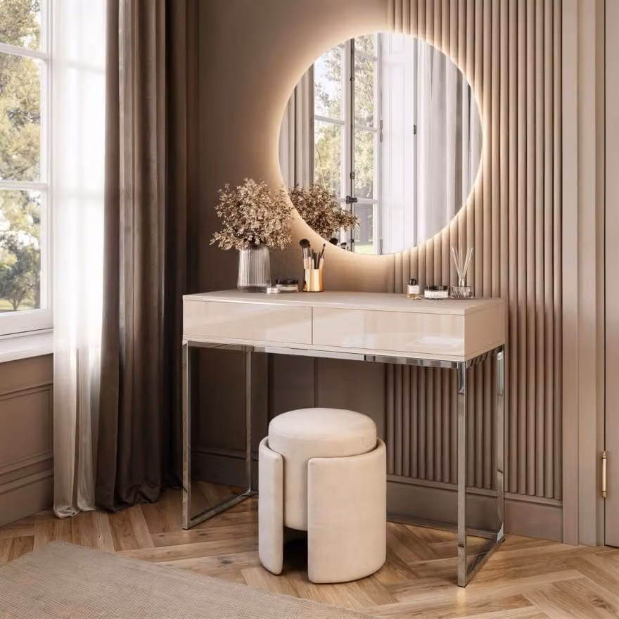 Tavolino BLANCO GLAMOUR su struttura cromata con specchio LED