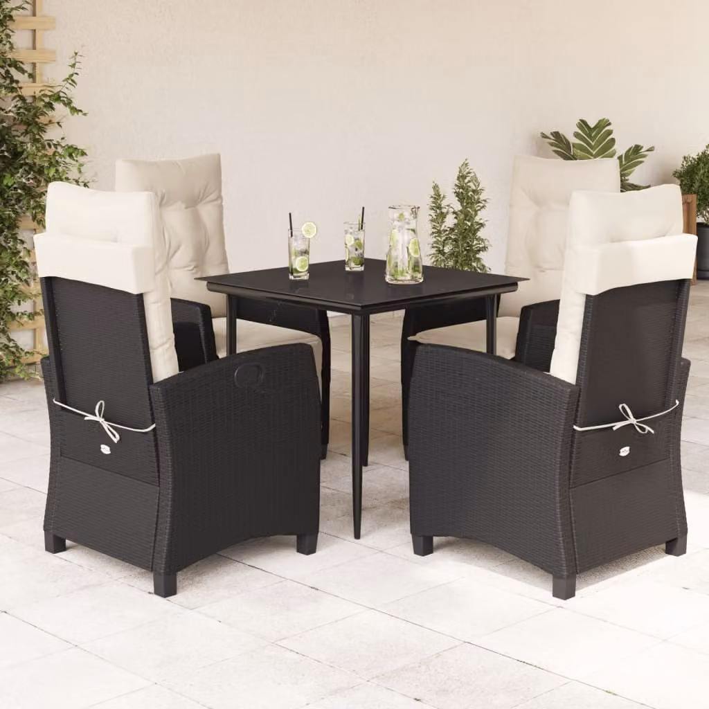 Maison Exclusive - Set da Pranzo da Giardino 5 pz Nero con Cuscini in Polyrattan