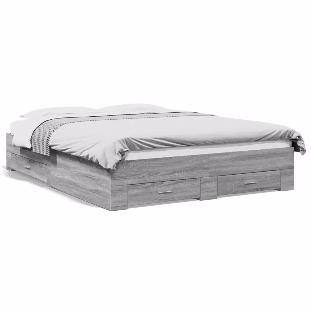 vidaXL Giroletto con Cassetti Grigio in Legno Multistrato, L/P/H: 140 x 200 cm – 2