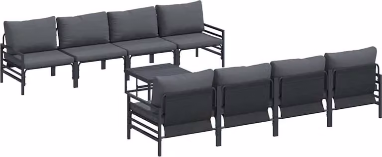 Set Divano da Giardino con cuscino 9 pcs Nero Acciaio