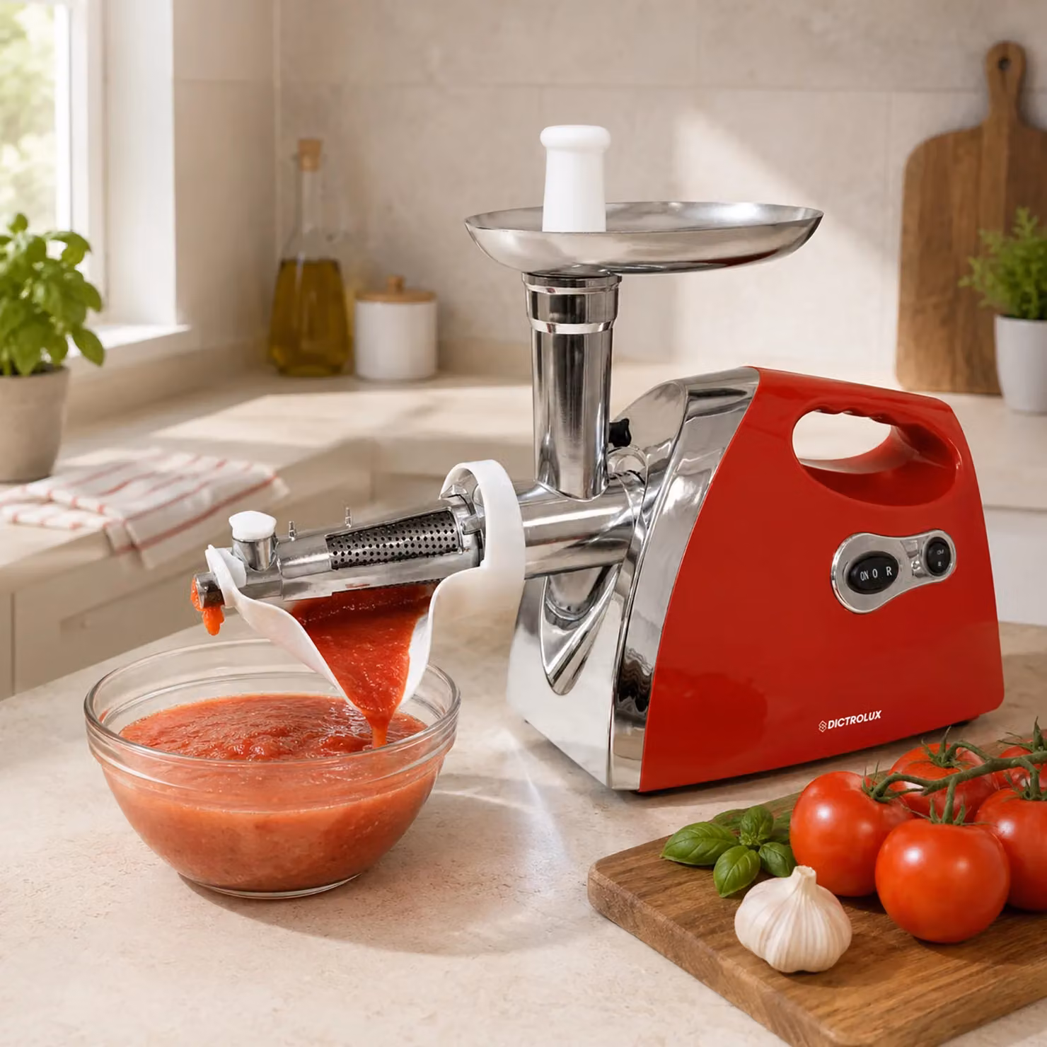 Dictrolux Tritacarne e Passapomodoro Multifunzione da 350 Watt in Alluminio, Colore Rosso – 2