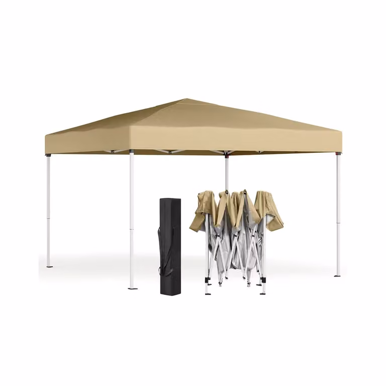 Gazebo Pieghevole Portatile per Giardino e Cortile, Beige / 3 x 3 m