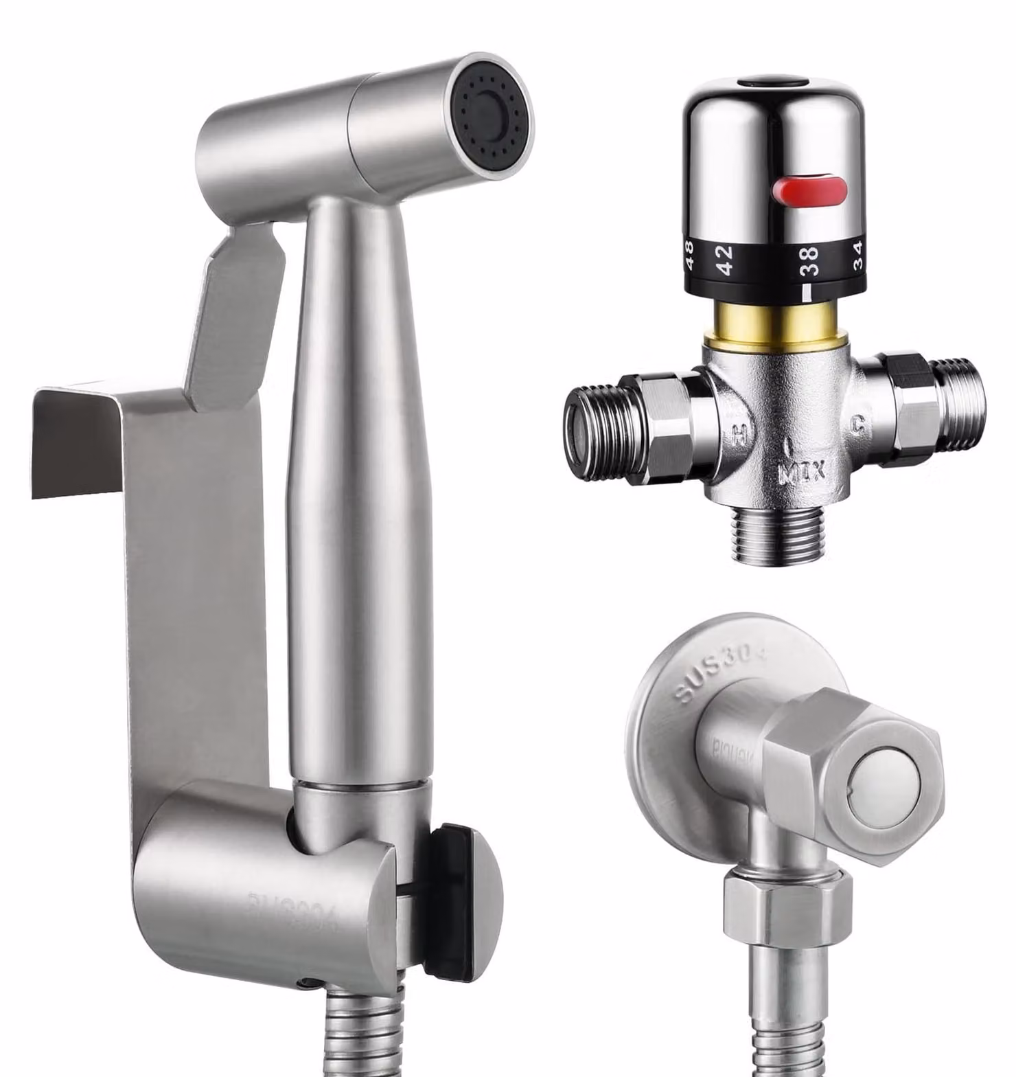 Tecmolog WS024F1A, doccia igienica per bidet, in acciaio inossidabile, con soffione manuale, [unità di misura mancante, es. "metri"]