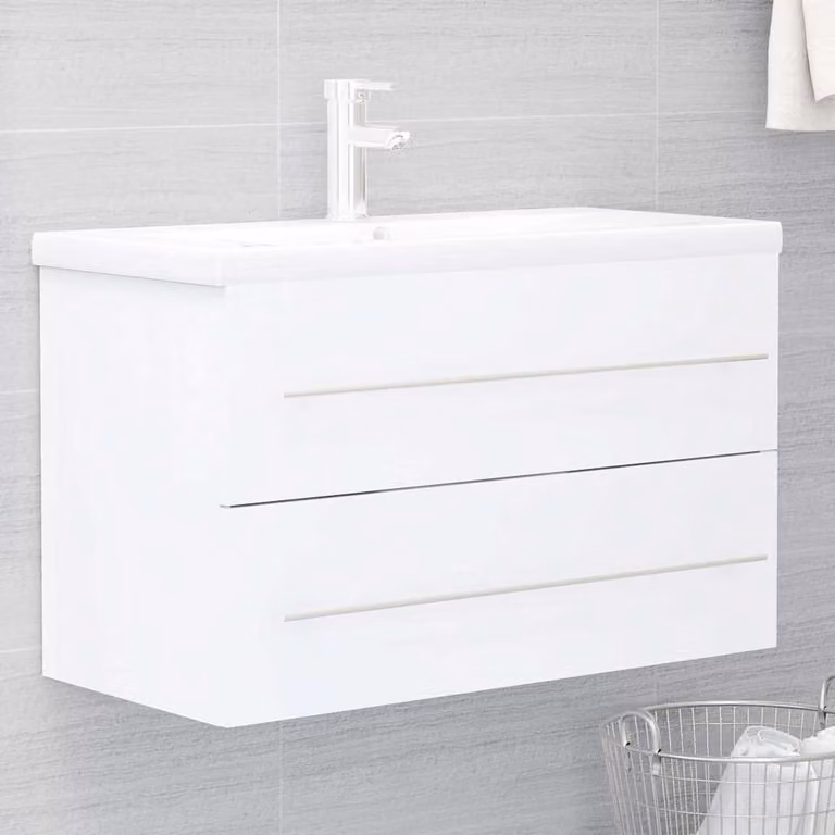 Lavabo Mobile da Bagno Moderno vidaXL Bianco in Legno e MDF L: 80 cm, P: 38,5 cm, H: 48 cm