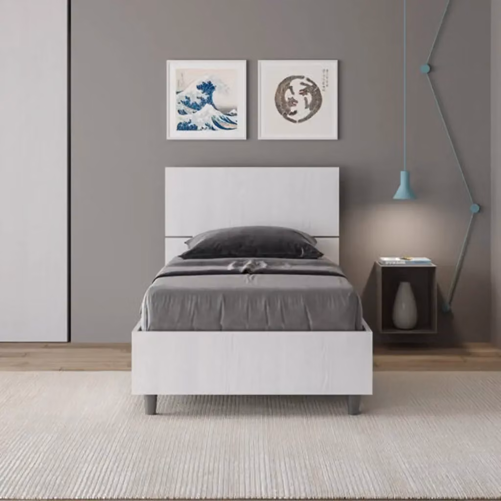 Letto singolo Ityhome con testata inclinata in legno bianco frassino L/P/H: 200 x 80 x 101 cm – 2