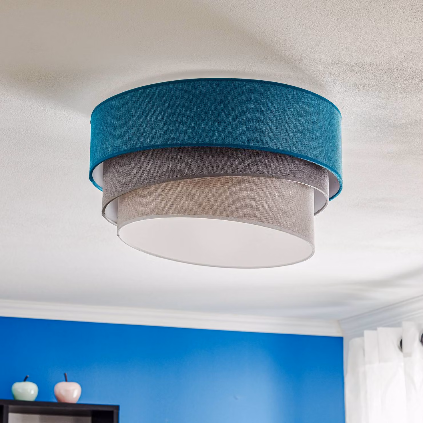 Plafoniera soffitto Pastell Trio Duolla, dimmerabile, Blu, Soggiorno / Sala da pranzo, Tessuto / Stoffa / Seta, Moderno, Plafoniera