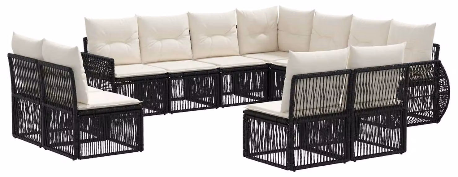 Set da giardino composto da 11 pezzi, in rattan sintetico nero e crema