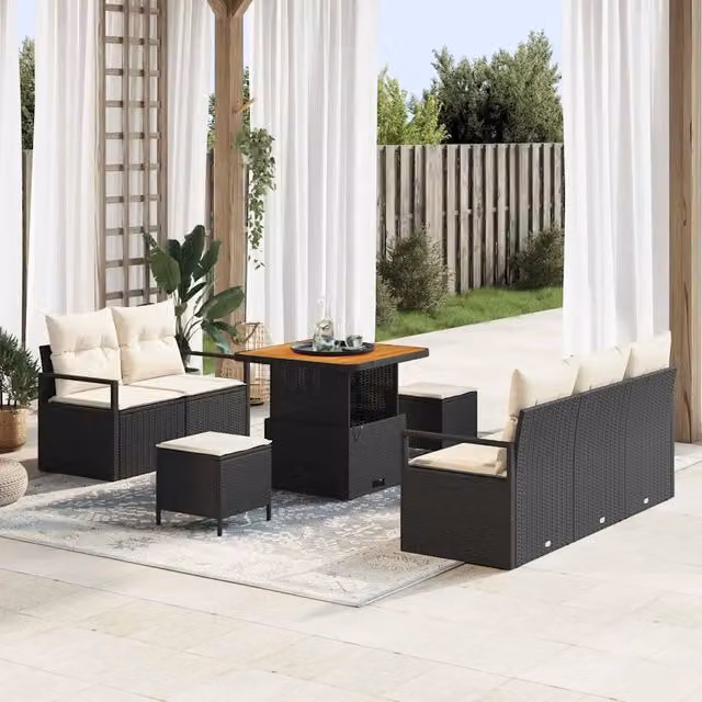 Set Divano da Giardino 8 pz Nero polyrattan 3362465