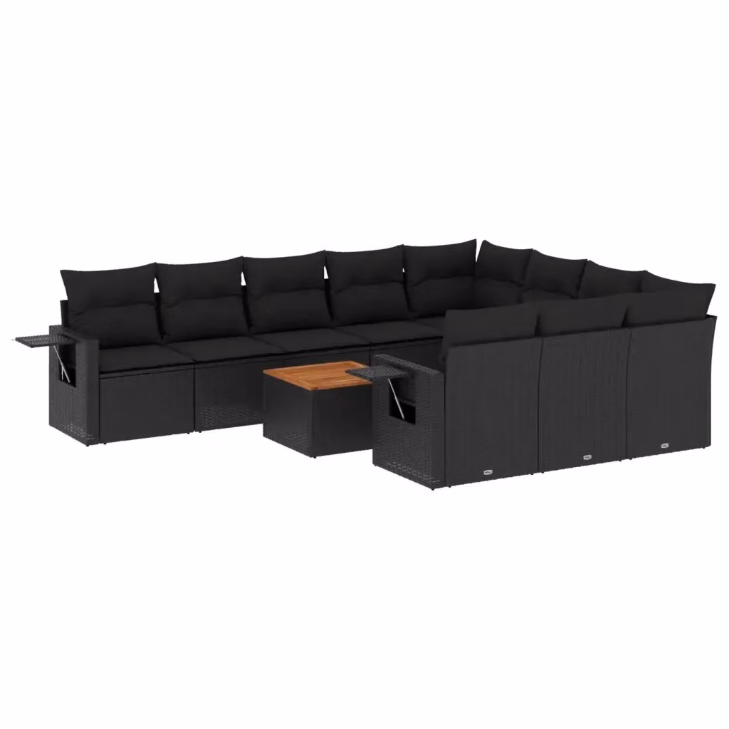 vidaXL Set Divani da Giardino 11 pz in Polyrattan Nero con Cuscini Imbottiti e Tavolino da Esterno – 2