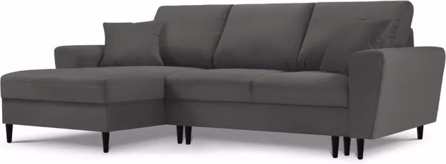 Divano convertibile angolare sinistro Kyoto di Cosmopolitan Design, modello a 4 posti in velluto a coste grigio con contenitore e funzione letto, L/P/H: 241 x 145 x 88 cm