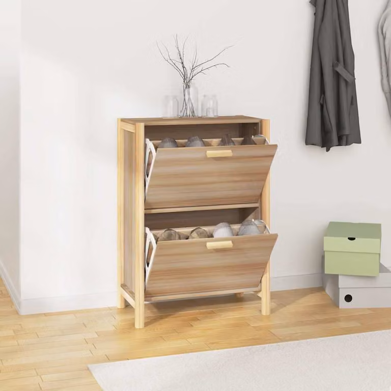 Scarpiera a parete vidaXL in legno di pino, colore marrone e beige, con scomparti basculanti, L: 57,5 cm, P: 33 cm, H: 80 cm