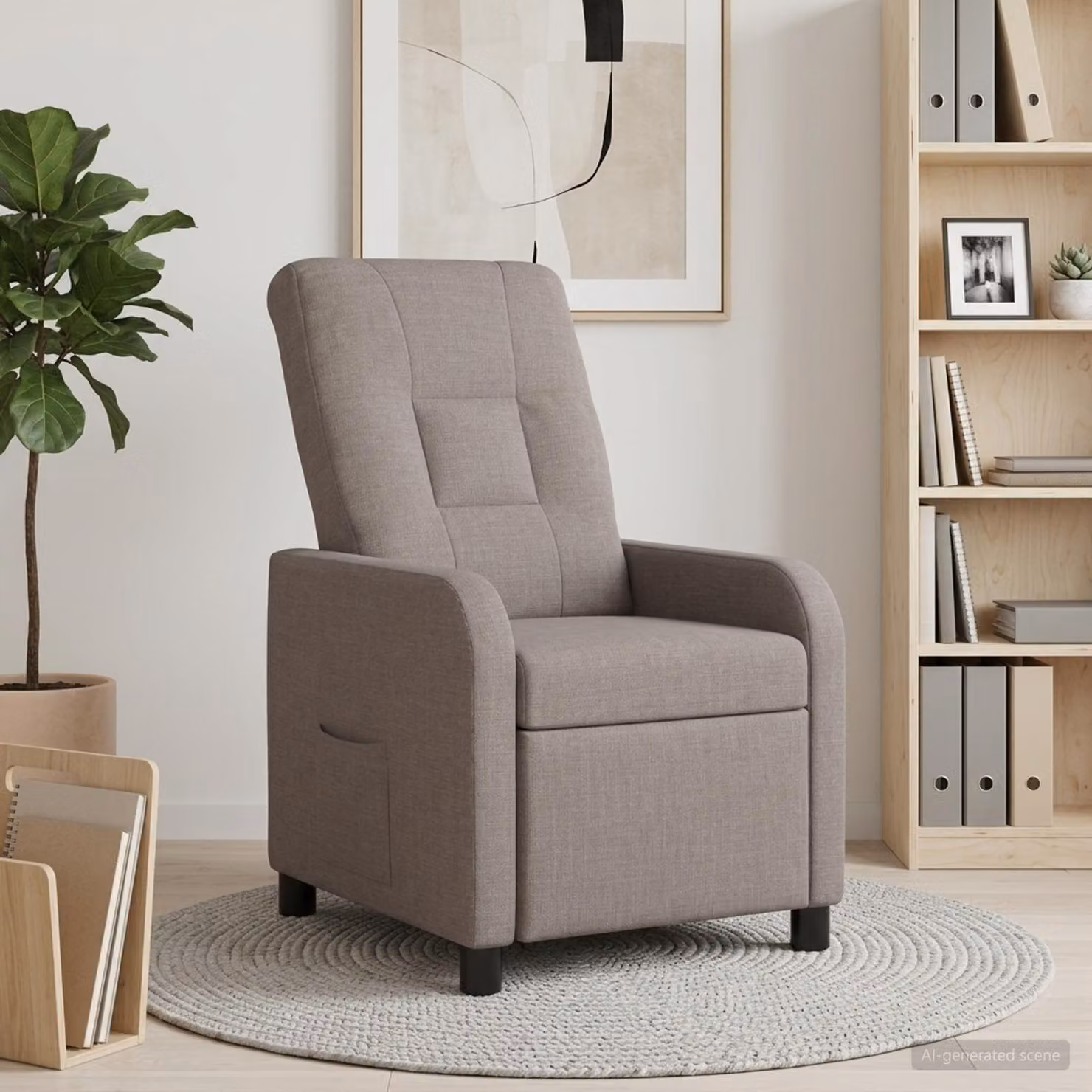 Poltrona reclinabile relax vidaXL in tessuto beige e grigio con braccioli e leva manuale