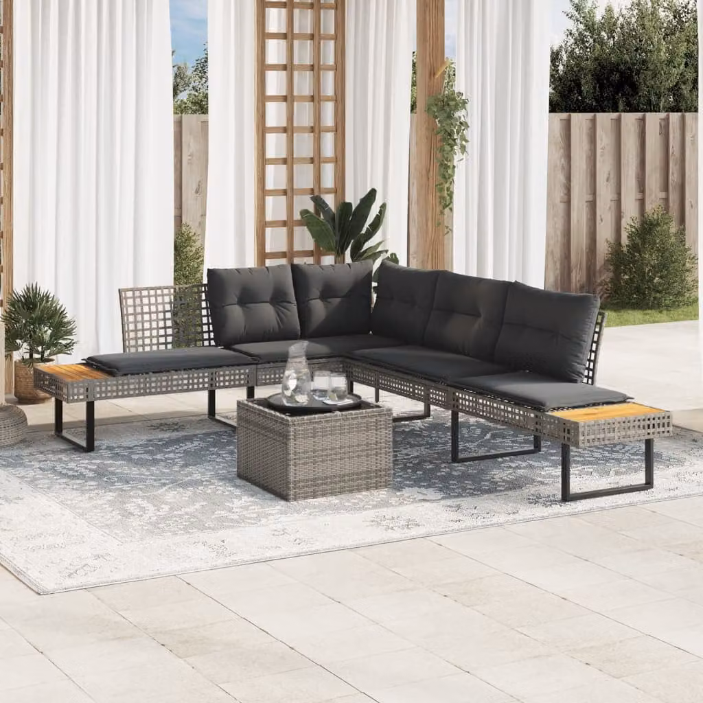 vidaXL Set Divani da Giardino 2 pz con Cuscini Grigio Polyrattan Vetro