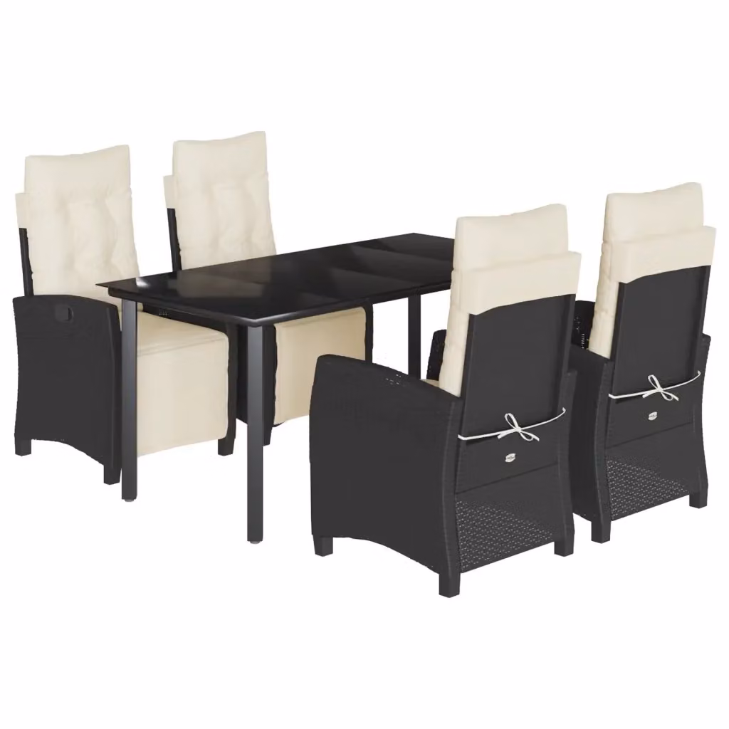 Set da Pranzo da Giardino vidaXL 5 pz in Polyrattan Nero con Piano in Vetro – 2