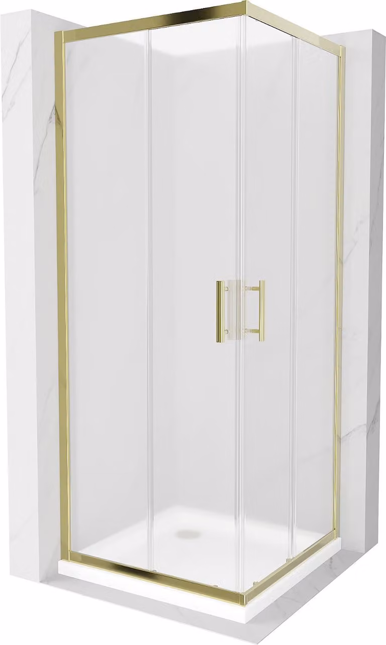 Mexen Rio cabina doccia quadrata 80 x 80 cm, ghiaccio, oro + piatto Flat, bianco - 860-080-080-50-30-4010G