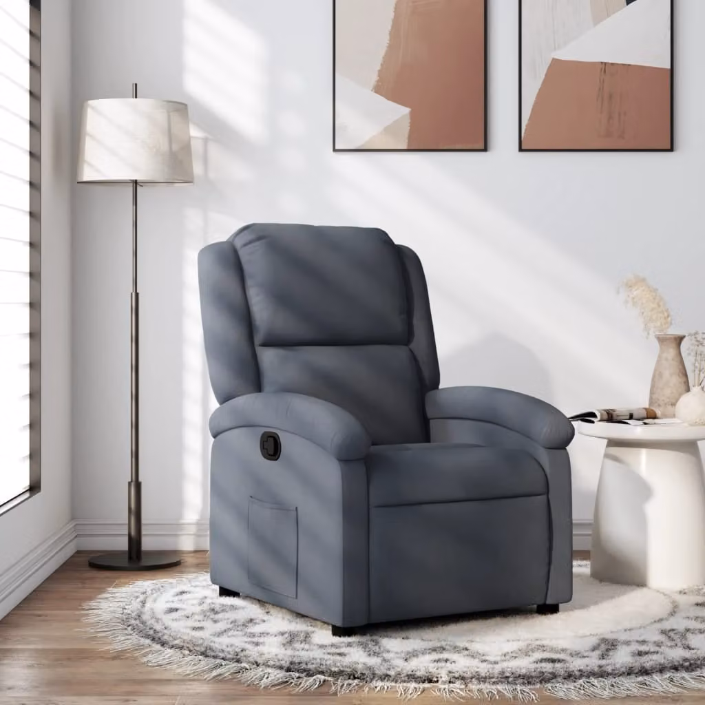 vidaXL Poltrona reclinabile in velluto grigio con struttura in legno e metallo – 1