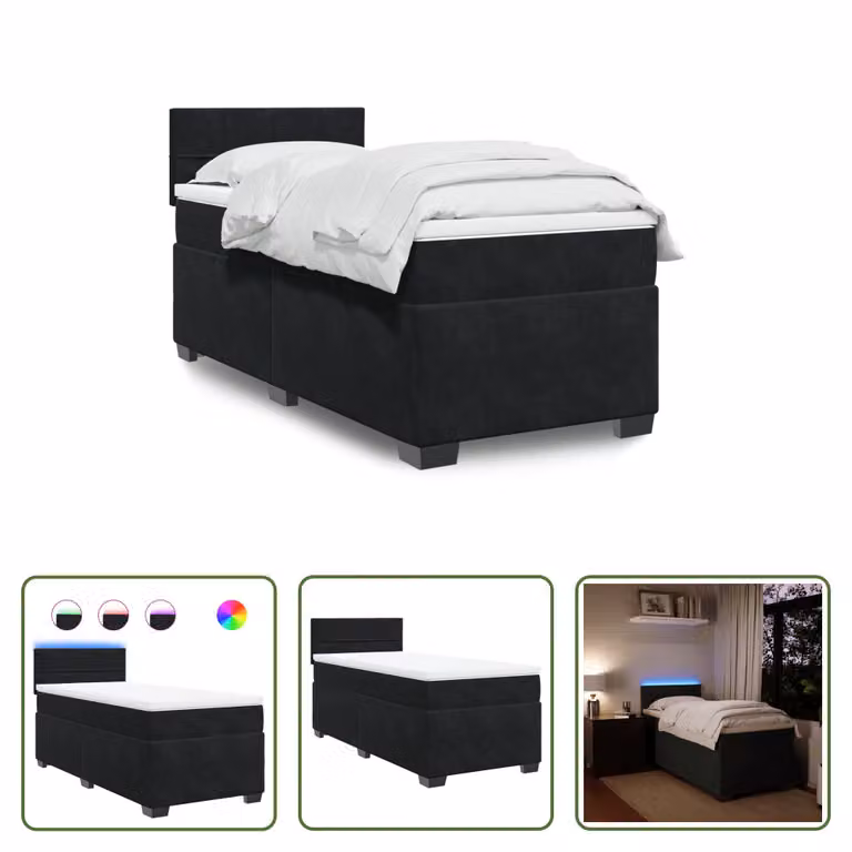 The Living Store Letto a molle con materasso nero 80x200 cm in velluto