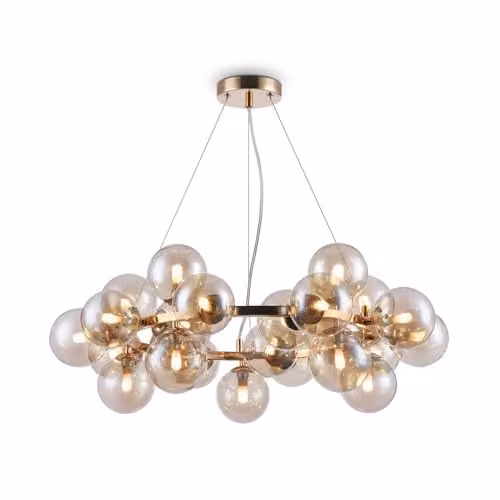 Lampadario Contemporaneo Dallas Metallo Oro 25 Luci Diffusori Ambra