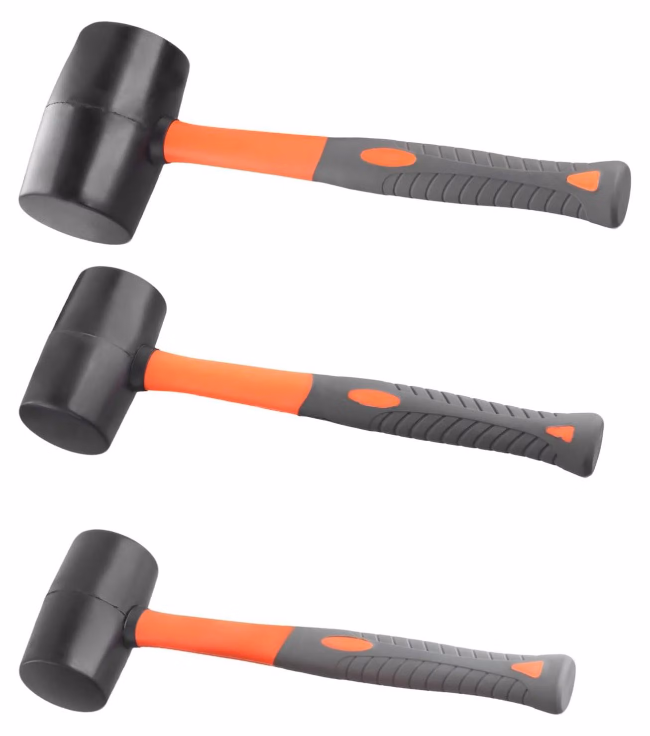 3 martelli di gomma con manico morbido, disponibili nelle seguenti dimensioni: 16 oz, 24 oz e 32 oz