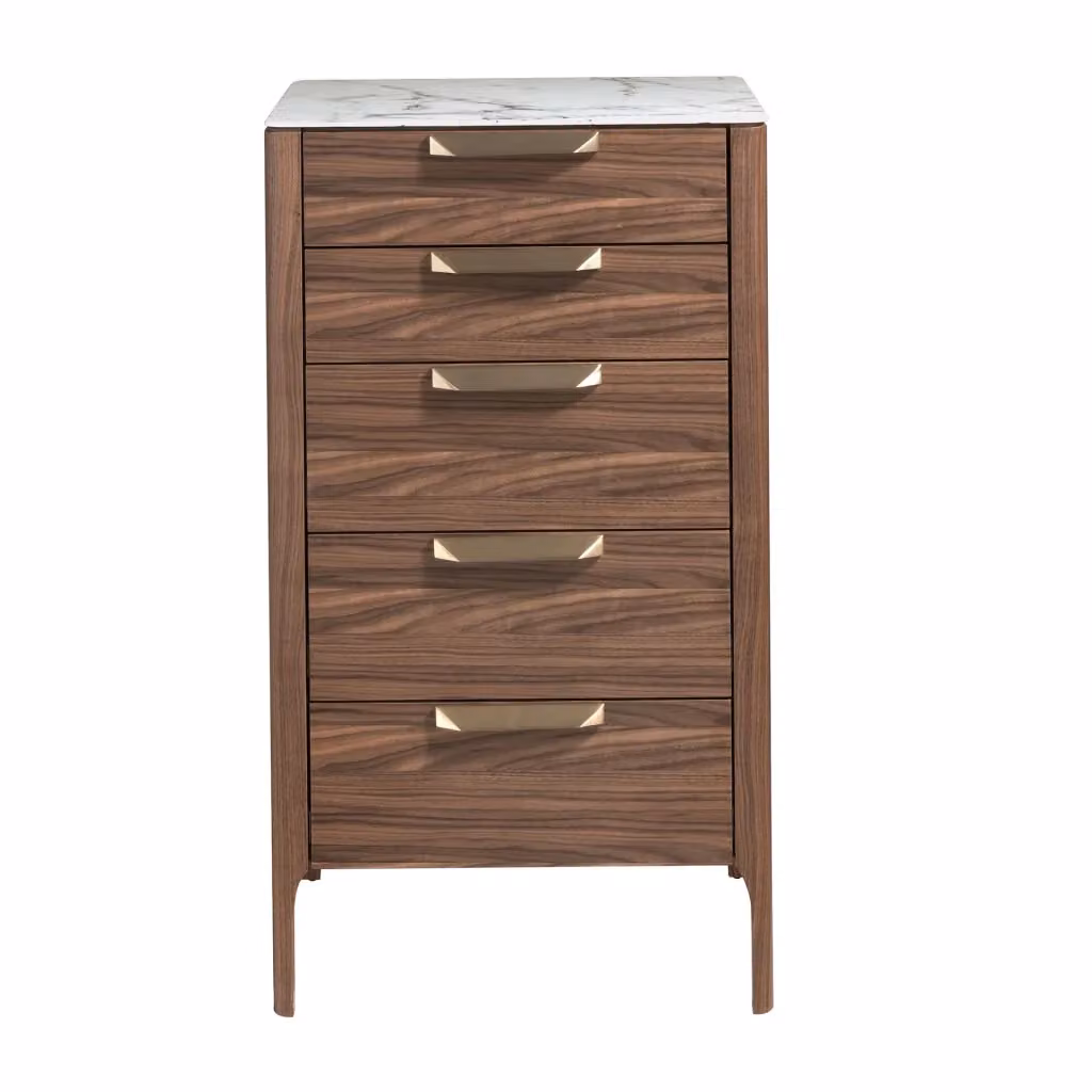 Chiffonier moderno Angel Cerdá in noce con piano in vetro effetto marmo e cassetti soft close L: 45 cm, P: 60 cm, H: 107 cm – 2