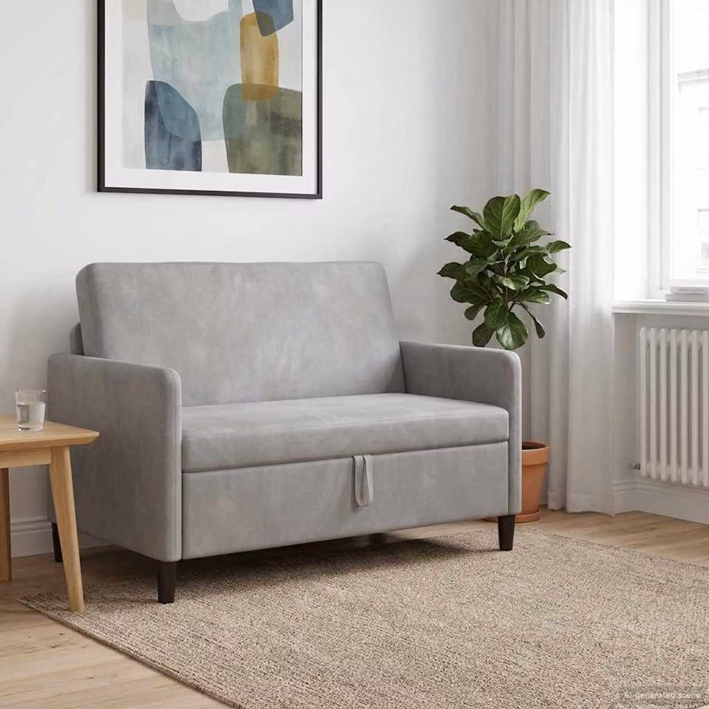 Divano moderno vidaXL con contenitore apribile in tessuto grigio, L: 122 cm, P: 78 cm, H: 87 cm