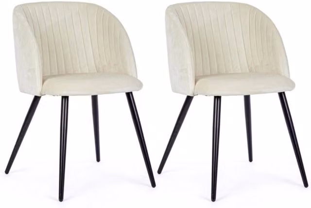 Set 2 Sedie 53x57x81,5 cm in Poliestere Effetto Velluto Bianco