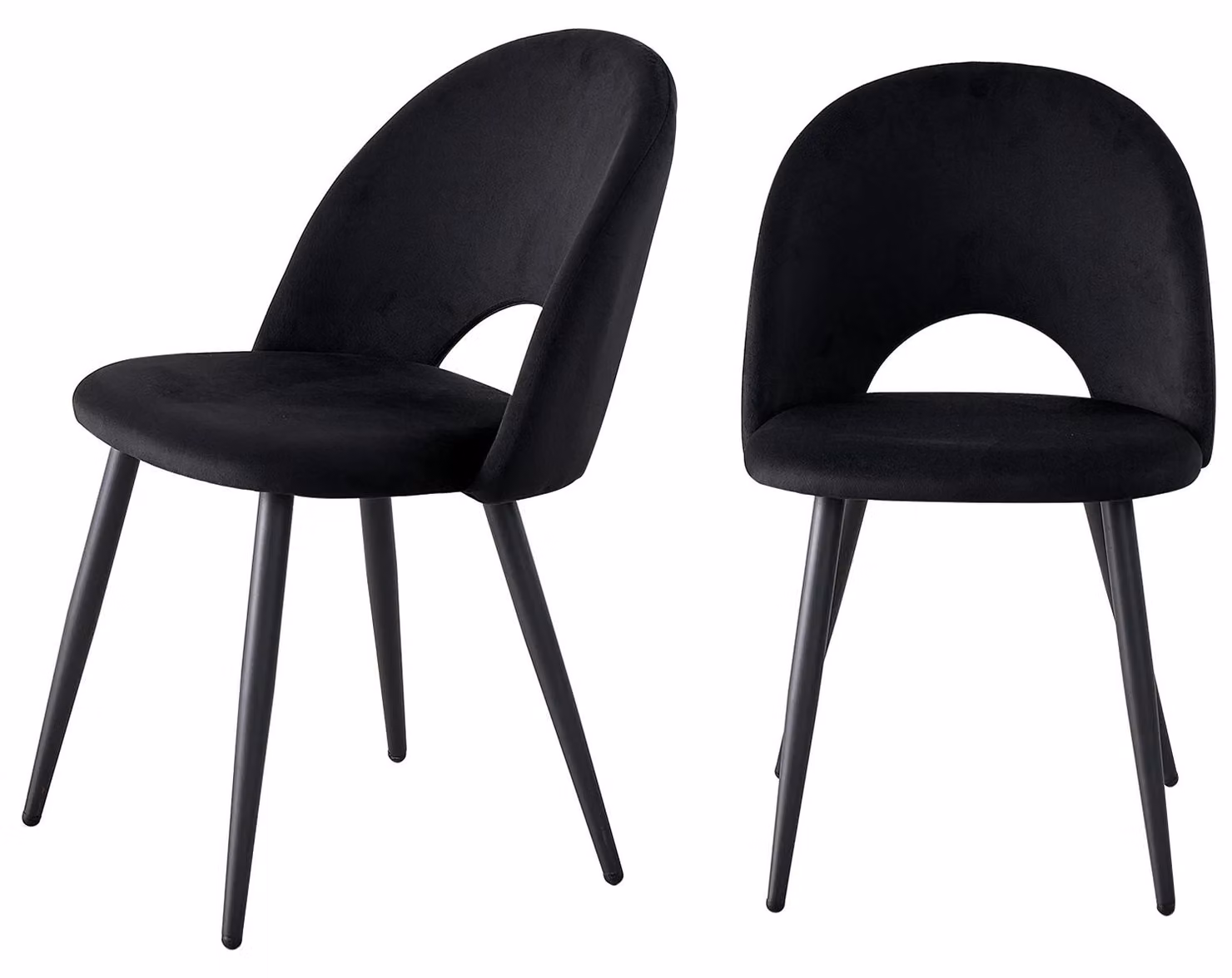Sedie da pranzo in velluto - Sedie da pranzo moderne - Set da 2 - Imbottite - Gambe in metallo - Schienale traforato - Colore nero