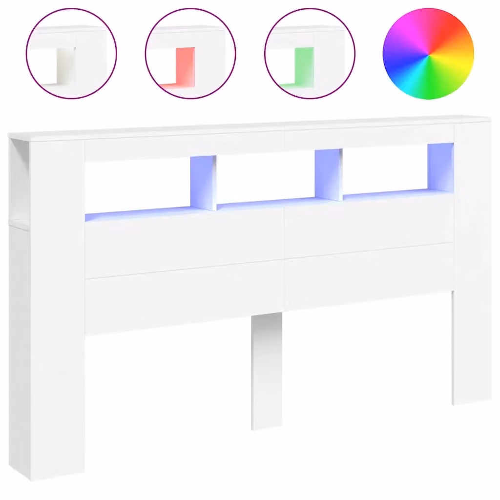 Testiera per letto con LED e porta USB bianca vidaXL in legno, L 180 x P 18,5 x H 103,5 cm – 2